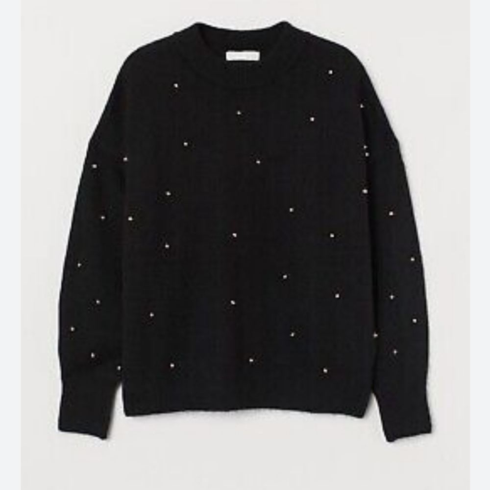 H&M Glam Whimsigoth Oversized rhinestone studded wool blend black sweater XXL